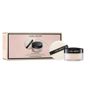 Laura Mercier Translucent Loose Talc-Free Setting Powder Ultra-Blur: Hyaluronic Acid Infused, Natural & Blurring Finish, Long Lasting, 4 Shades, Holiday Gift Set(Translucent Set (Velour Puff Included))