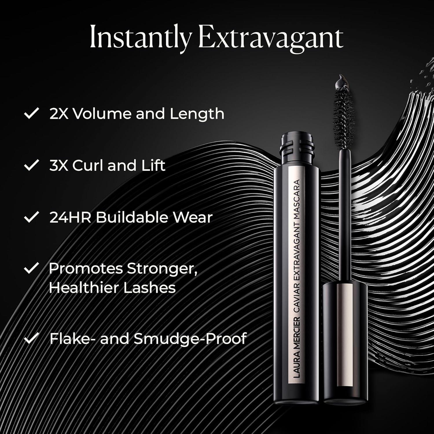 imageLaura Mercier Caviar Extravagant Mascara Volume and Length 3X Curl and Lift 24HR Buildable Wear Promotes Stronger Healthier Lashes Intense Black Smudge ampamp TransferProofFull Size