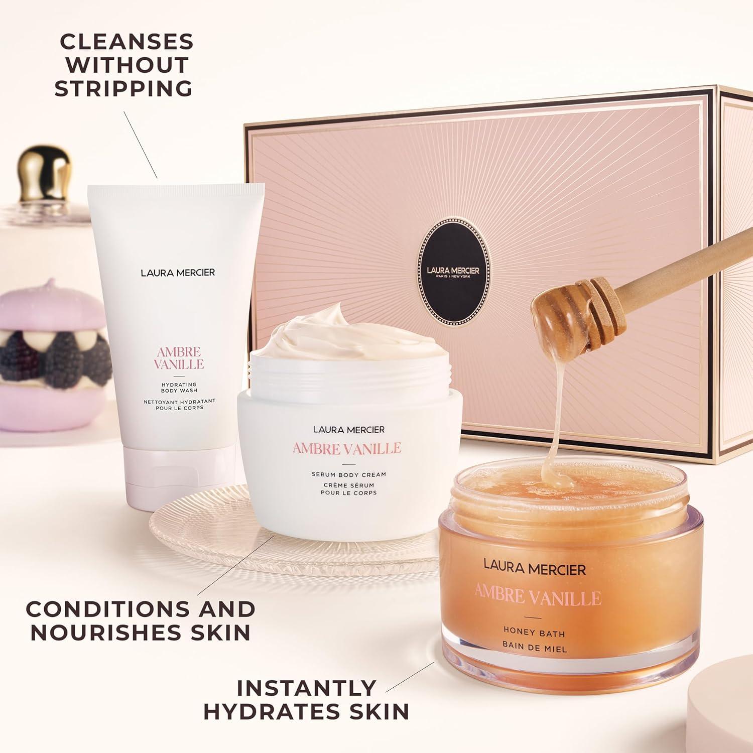 imageLaura Mercier Serum Body Cream Moisturizing SerumInfused 48HR Hydration Improves Skin Barrier Soothes Dry Skin Shea Butter and Squalane Intensely Nourishes Bath ampamp Body Set Holiday Gift SetAmbre Vanille Holiday Set