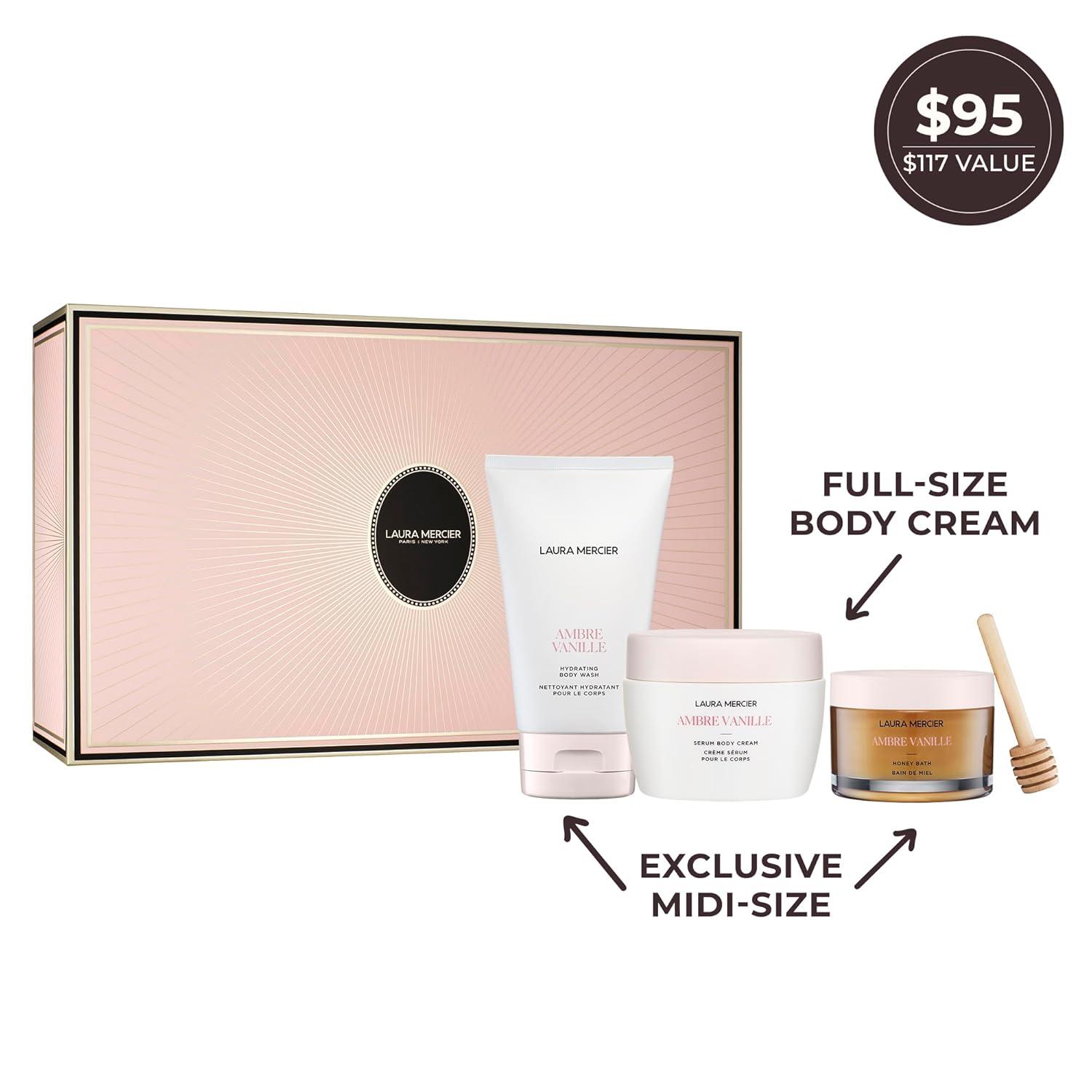 imageLaura Mercier Serum Body Cream Moisturizing SerumInfused 48HR Hydration Improves Skin Barrier Soothes Dry Skin Shea Butter and Squalane Intensely Nourishes Bath ampamp Body Set Holiday Gift SetAmbre Vanille Holiday Set
