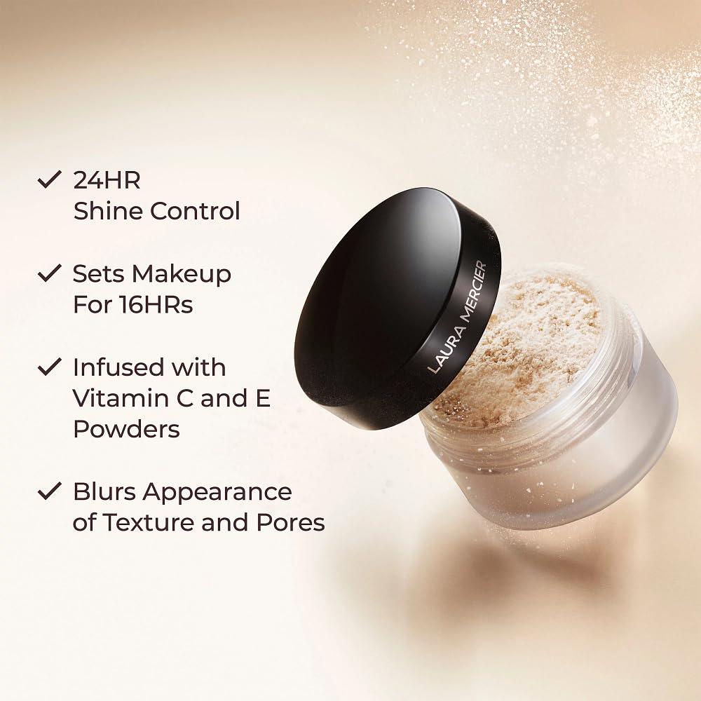 imageLaura Mercier Translucent Loose Setting Powder 24HR Shine Control Infused with Vitamins C  E Soft Matte Finish Normal to Oily Skin 4 Shades for Virtually All Skin Tones Holiday Gift SetTranslucent Honey