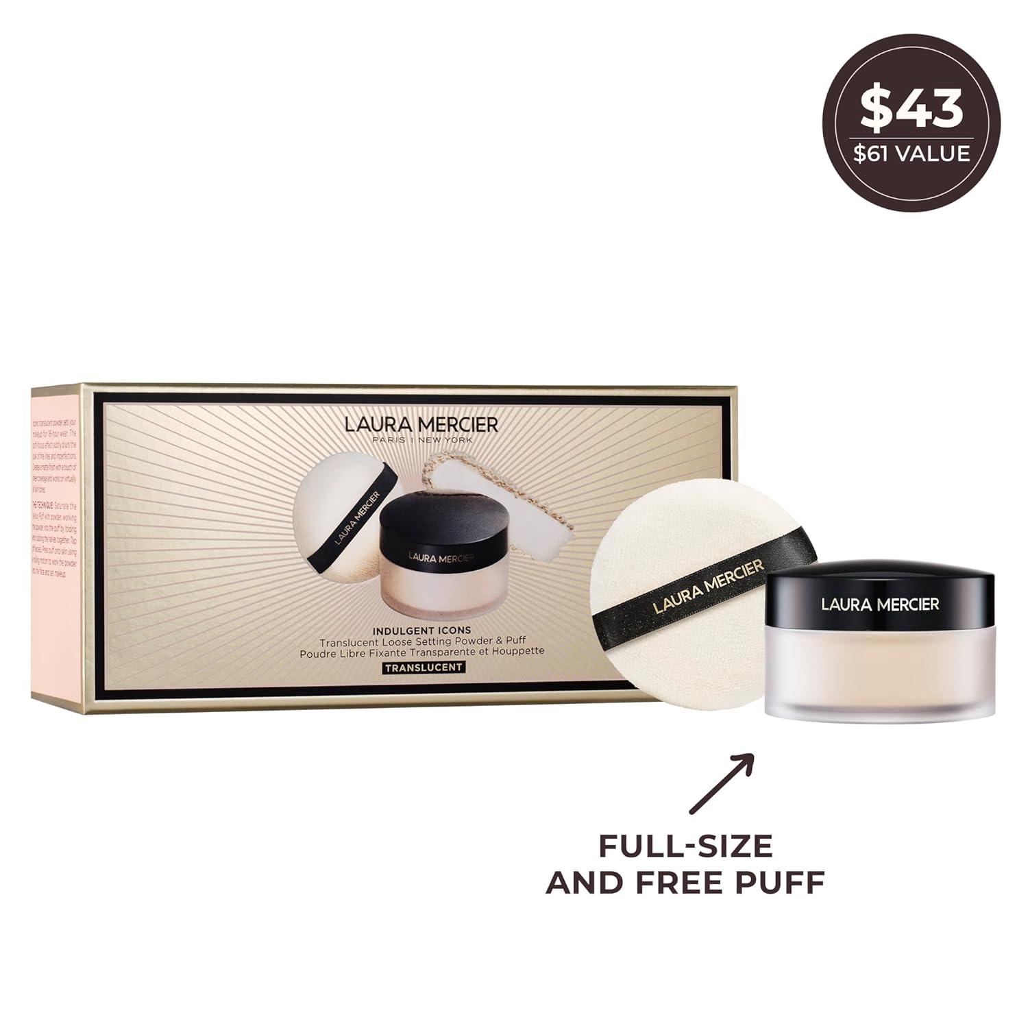 imageLaura Mercier Translucent Loose Setting Powder 24HR Shine Control Infused with Vitamins C  E Soft Matte Finish Normal to Oily Skin 4 Shades for Virtually All Skin Tones Holiday Gift SetTranslucent Set Velour Puff Included