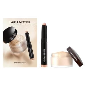 Laura Mercier Translucent Loose Setting Powder, 24HR Shine Control, Infused with Vitamins C + E, Soft Matte Finish, Normal to Oily Skin, 4 Shades for Virtually All Skin Tones, Holiday Gift Set(Translucent Set (Rosegold Caviar Stick Included))