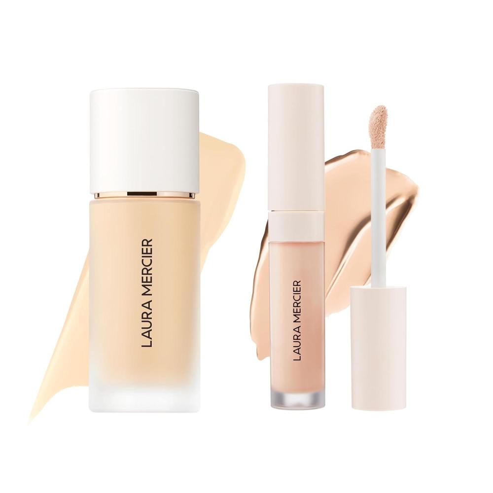 imageLaura Mercier Real Flawless Waterproof Liquid Foundation 12 HR FadeProof Wear Hydrating 0W1 Satin  Real Flawless Weightless Perfecting Serum Concealer 16HR CreaseProof Wear 0W1 Bundle