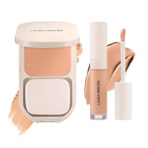 Laura Mercier Real Flawless Feather Matte Powder Foundation, 2N Affogato, and Real Flawless Weightless Perfecting Serum Concealer, 2N1, Bundle