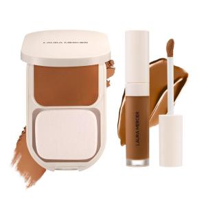 Laura Mercier Real Flawless Feather Matte Powder Foundation, 5W Eclair, and Real Flawless Weightless Perfecting Serum Concealer, 5W1, Bundle