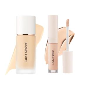 Laura Mercier Real Flawless Waterproof Liquid Foundation, 12 HR Fade-Proof Wear, Hydrating, 0W1 Satin + Real Flawless Weightless Perfecting Serum Concealer, 16HR Crease-Proof Wear, 0W1 Bundle