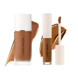 Laura Mercier Real Flawless Waterproof Liquid Foundation, 12 HR Fade-Proof Wear, Hydrating, 5W1 Sienna + Real Flawless Weightless Perfecting Serum Concealer, 16HR Crease-Proof Wear, 5W1 Bundle