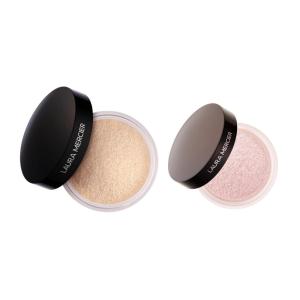 Laura Mercier Translucent Loose Setting Powder in Shade Translucent and Secret Brightening Color Correcting Powder for Under Eyes in Shade Soft Pink Bundle