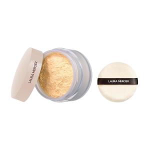 Laura Mercier Translucent Loose Talc-Free Setting Powder Ultra-Blur in Shade Translucent Honey: Natural & Blurring Finish, Hyaluronic Acid Infused, For Medium Skin Tones + Velour Puff Bundle