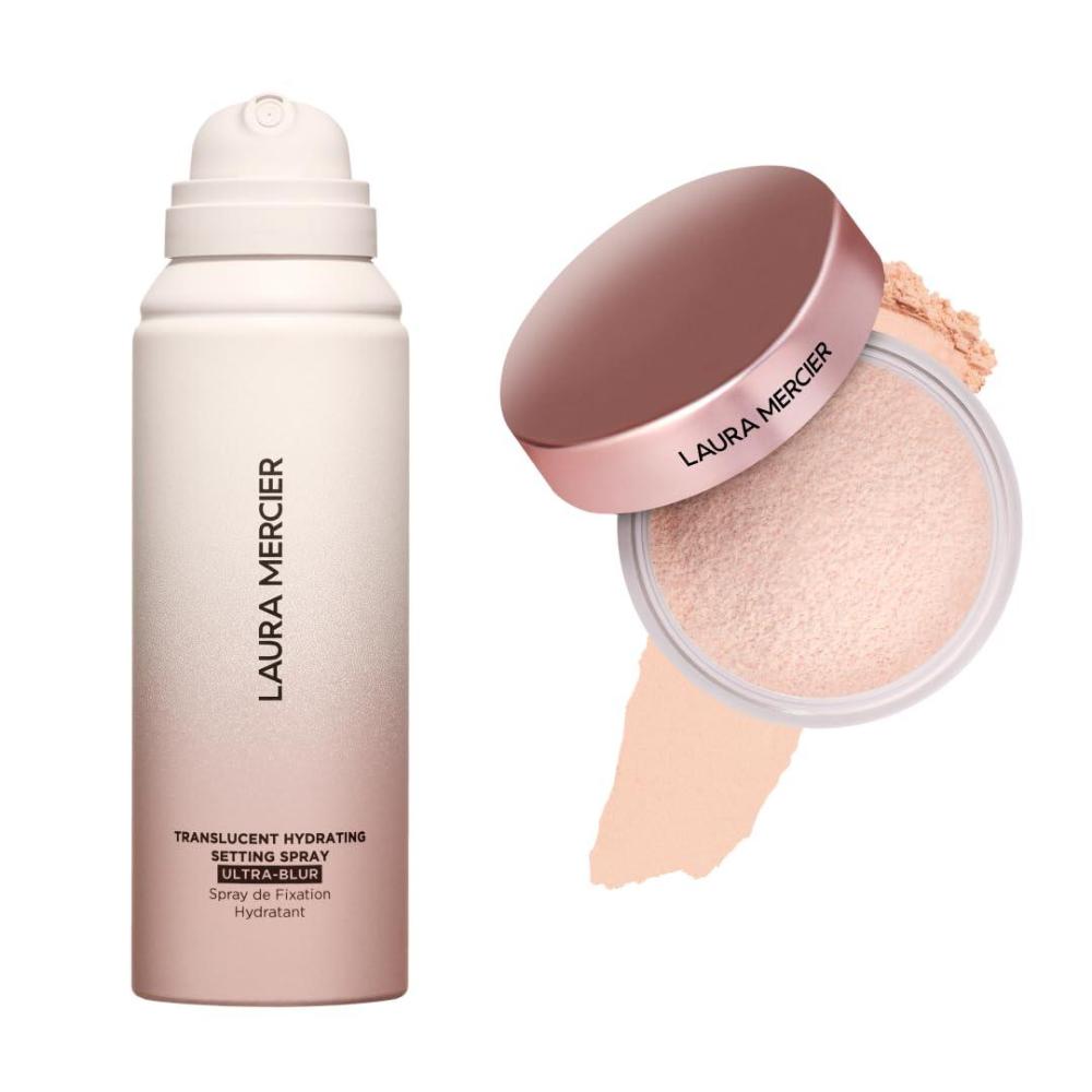 imageLaura Mercier Translucent Loose TalcFree Setting Powder UltraBlur in Shade ToneUp Rose and Hydrating Setting Spray UltraBlur Bundle Hyaluronic Acid Infused Shine Control