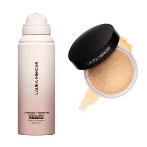 Laura Mercier Translucent Loose Setting Powder in Shade Translucent Honey and Hydrating Setting Spray Ultra-Blur, 24HR Shine Control, Hyaluronic Acid Infused Bundle