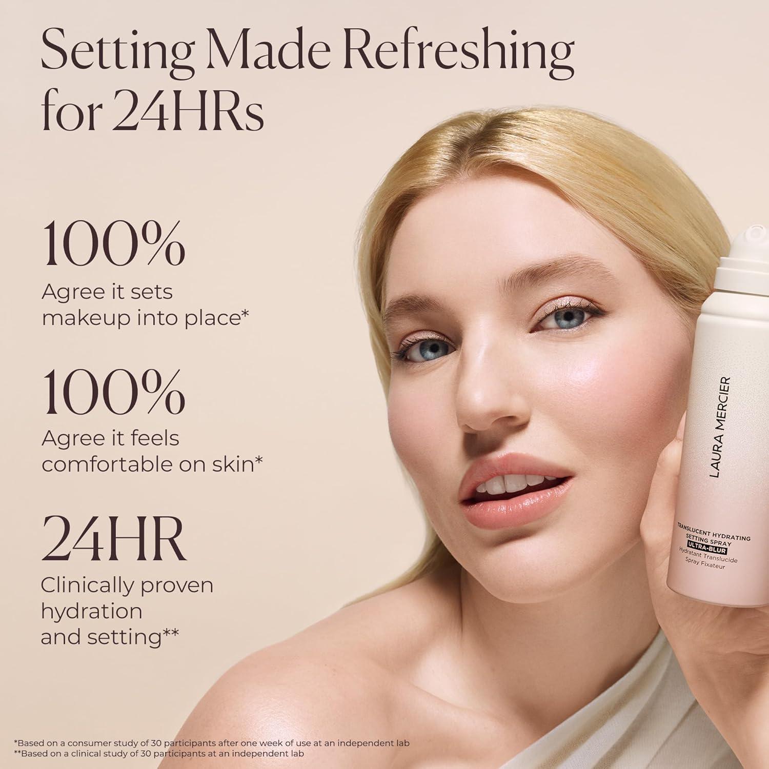 imageLaura Mercier Hydrating Setting Spray UltraBlur and Translucent Loose TalcFree Setting Powder UltraBlur in Shade Translucent Bundle Hyaluronic Acid Infused Shine Control