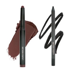 Laura Mercier Caviar Stick Cream Eyeshadow, Matte Finish, 24HR Wear, Blendable and Buildable, Shade Dark Cacao + Caviar Tightline Eyeliner, Gel-like Hydrating Formula, Shade Tuxedo Bundle