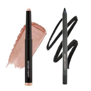 Laura Mercier Caviar Stick Cream Eyeshadow, Shimmer Finish, 24HR Wear, Blendable and Buildable, Shade Rosegold + Caviar Tightline Eyeliner, Gel-like Hydrating Formula, Shade Tuxedo Bundle