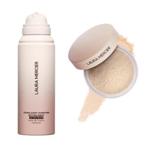 Laura Mercier Hydrating Setting Spray Ultra-Blur and Translucent Loose Talc-Free Setting Powder Ultra-Blur in Shade Translucent Bundle, Hyaluronic Acid Infused, Shine Control
