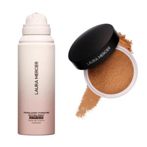 Laura Mercier Translucent Loose Setting Powder in Shade Medium Deep and Hydrating Setting Spray Ultra-Blur, 24HR Shine Control, Hyaluronic Acid Infused Bundle