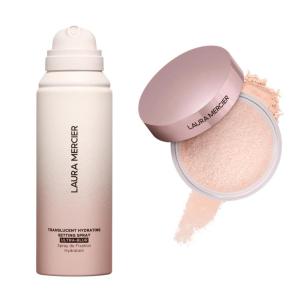 Laura Mercier Translucent Loose Setting Powder in Shade Tone-Up Rose and Hydrating Setting Spray Ultra-Blur, 24HR Shine Control, Hyaluronic Acid Infused Bundle