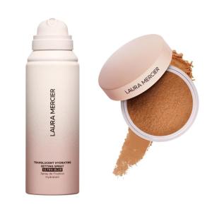 Laura Mercier Translucent Loose Talc-Free Setting Powder Ultra-Blur in Shade Medium Deep and Hydrating Setting Spray Ultra-Blur Bundle, Hyaluronic Acid Infused, Shine Control