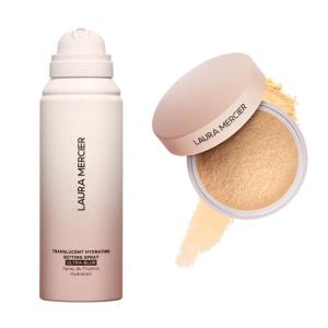 Laura Mercier Translucent Loose Talc-Free Setting Powder Ultra-Blur in Shade Translucent Honey and Hydrating Setting Spray Ultra-Blur Bundle, Hyaluronic Acid Infused, Shine Control