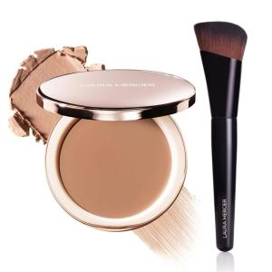 Laura Mercier Tinted Blur Balm, Balm-to-Powder Blurring Skin Tint, Natural Matte Soft-Focus Finish, Buildable Coverage, Peptide-Infused, Shade 03 + Foundation Brush Bundle