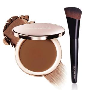 Laura Mercier Tinted Blur Balm, Balm-to-Powder Blurring Skin Tint, Natural Matte Soft-Focus Finish, Buildable Coverage, Peptide-Infused, Shade 05 + Foundation Brush Bundle