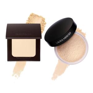 Laura Mercier Translucent Loose Setting Powder, 24 HR Shine Control, Infused with Vitamins C + E and Translucent Pressed Setting Powder, Matte Finish, Includes Applicator Bundle